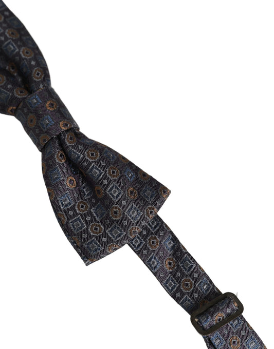Dolce & Gabbana Men Dark Gray Geometric Adjustable Neck Bow Tie