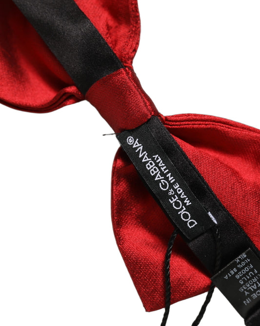 Dolce & Gabbana Men Black Red Silk Adjustable Neck Papillon Bow Tie