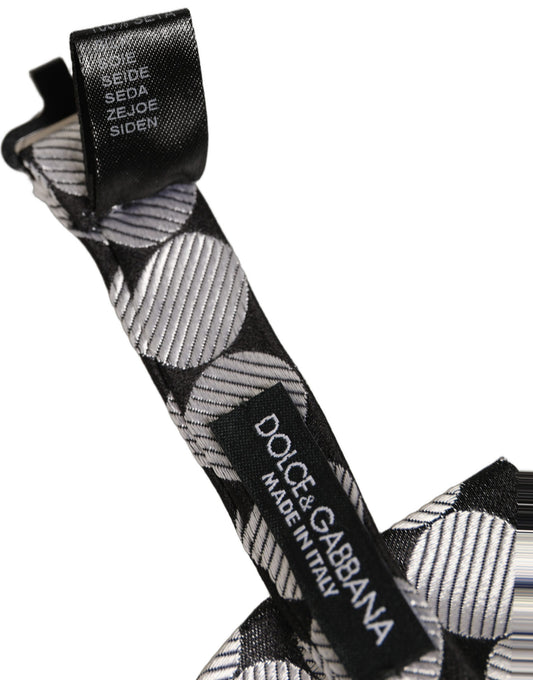 Dolce & Gabbana Men Black Silver Circles Adjustable Neck Papillon Bow Tie