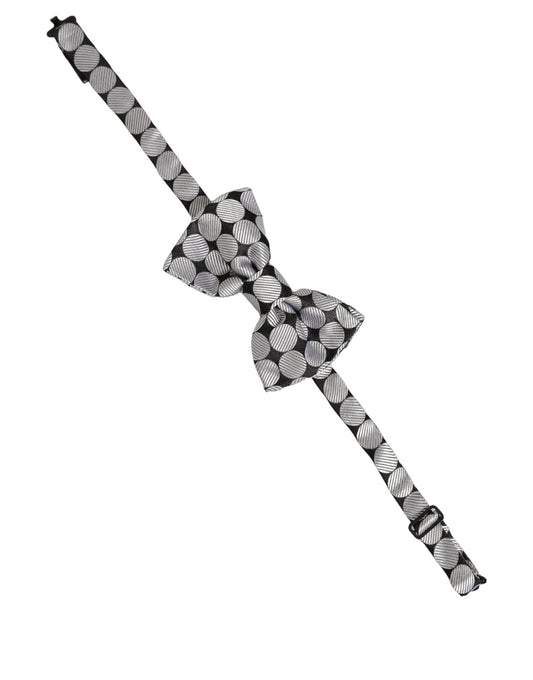 Dolce & Gabbana Men Black Silver Circles Adjustable Neck Papillon Bow Tie