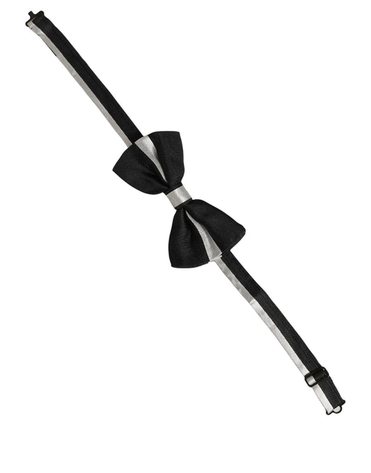 Dolce & Gabbana Black Silver 100% Silk Adjustable Neck Papillon Bow Tie
