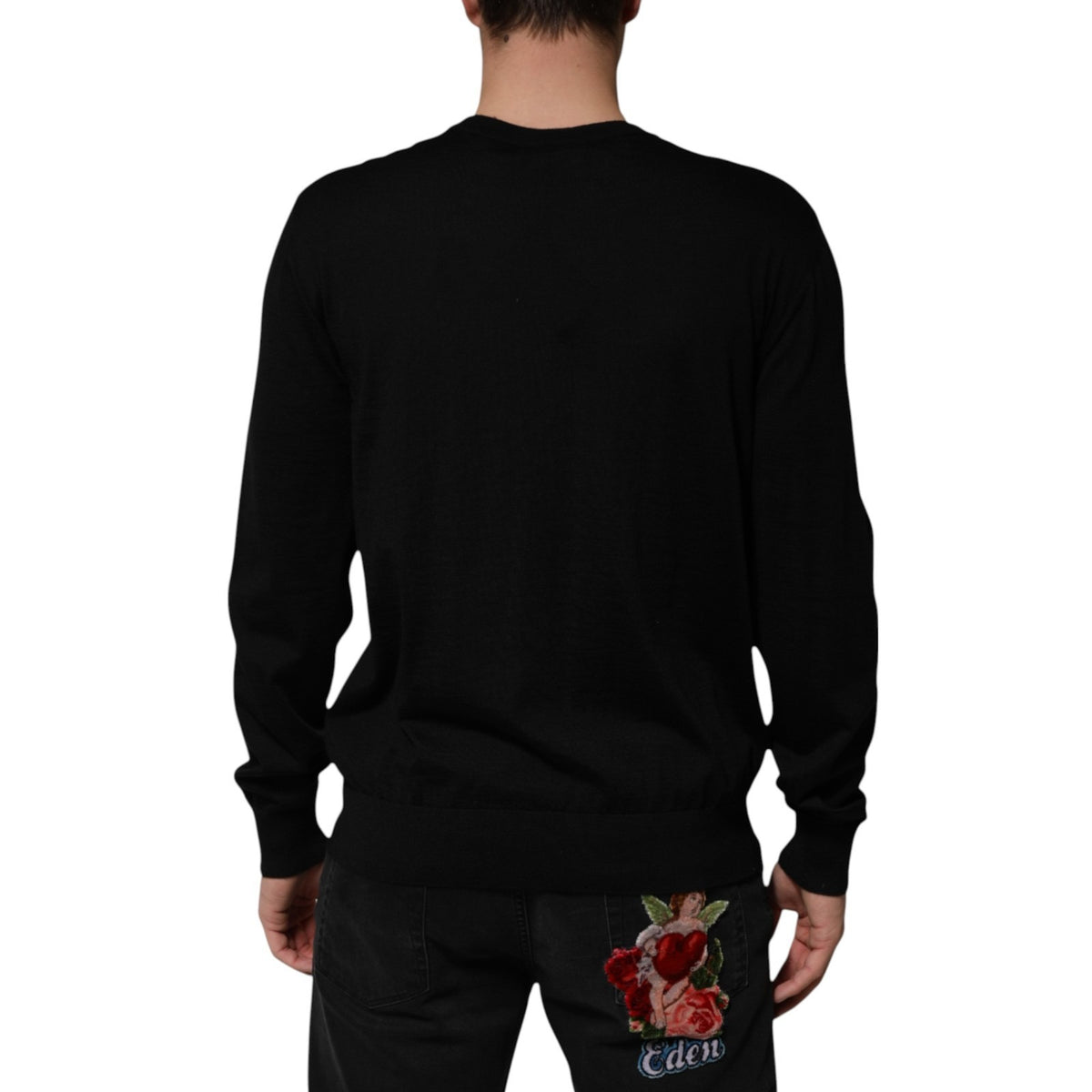 Dolce & Gabbana Schwarzer Kaschmir-Pullover mit Engel-Barock-Print