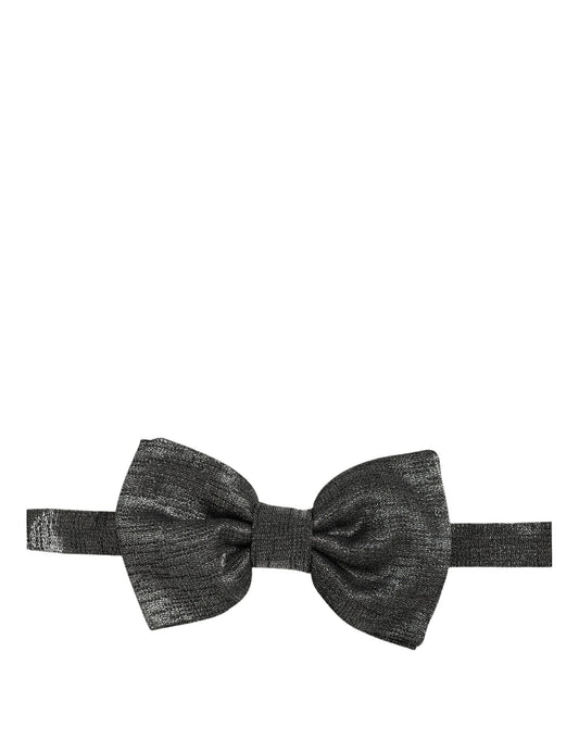 Dolce & Gabbana Men Metallic Black Silk Adjustable Neck Papillon Bow Tie