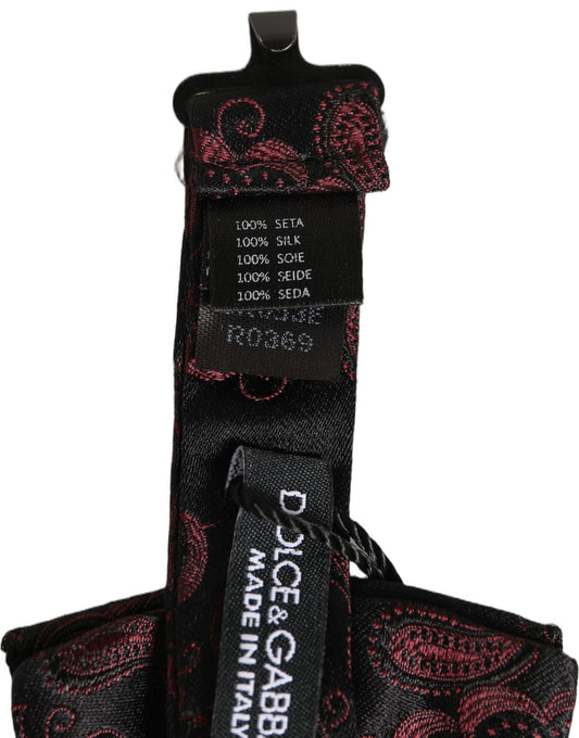 Dolce & Gabbana Burgundy Paisley Silk Adjustable Neck Papillon Bow Tie