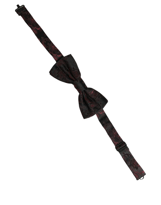 Dolce & Gabbana Burgundy Paisley Silk Adjustable Neck Papillon Bow Tie