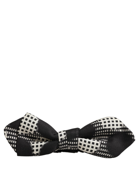 Dolce & Gabbana Black White Checkered Adjustable Neck Papillon Bow Tie
