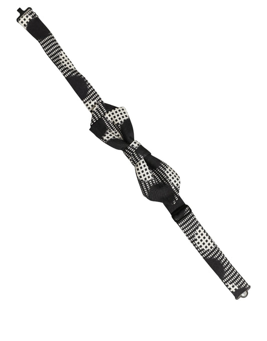 Dolce & Gabbana Black White Checkered Adjustable Neck Papillon Bow Tie