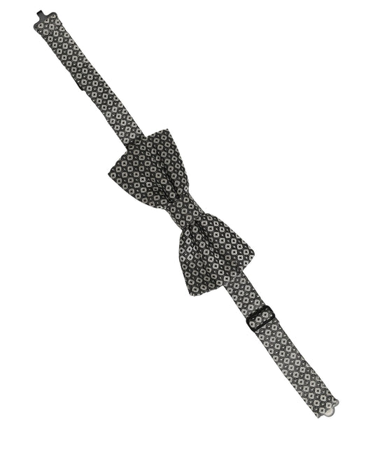 Dolce & Gabbana Men Gray Silk Patterned Adjustable Neck Papillon Bow Tie