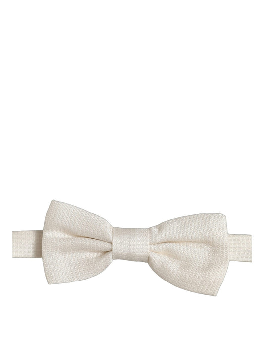 Dolce & Gabbana Men Off White Silk Adjustable Neck Papillon Bow Tie