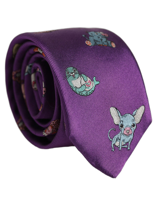 Dolce & Gabbana Men Purple Animal Print Adjustable Tied Necktie Tie