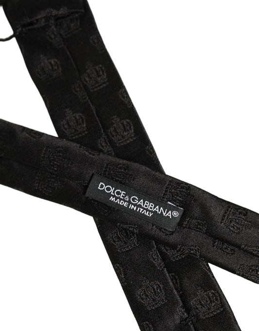 Dolce & Gabbana Men Black Crown Print Silk Adjustable Tied Necktie Tie