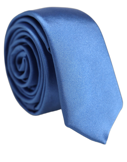 Dolce & Gabbana Men Blue 100% Silk Satin Adjustable Tied Necktie Tie