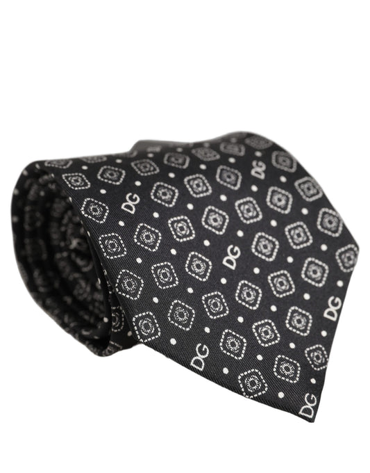 Dolce & Gabbana Men Black DG Logo 100% Silk Adjustable Tied Necktie Tie