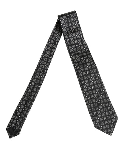 Dolce & Gabbana Men Black DG Logo 100% Silk Adjustable Tied Necktie Tie