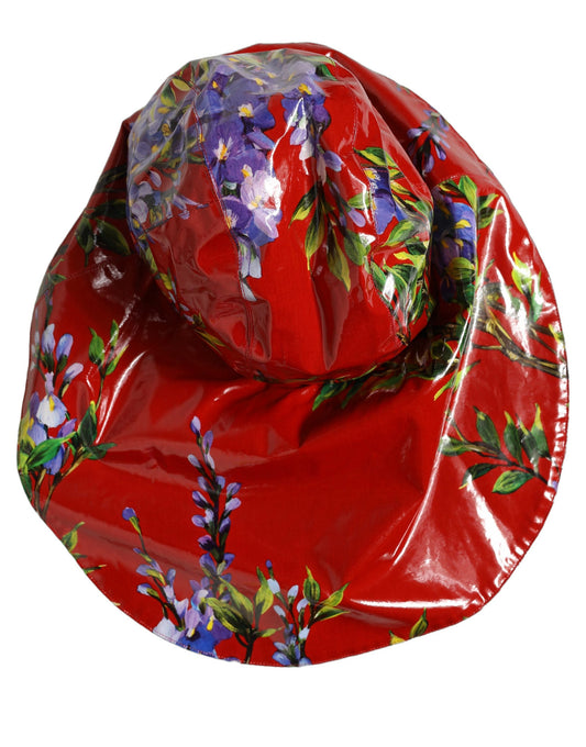 Dolce & Gabbana Glossy Red Floral Wide Brim Bucket Capello Hat