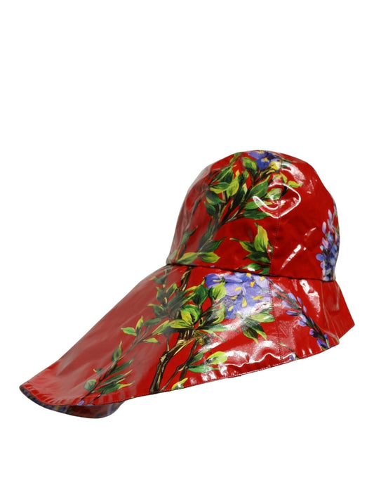 Dolce & Gabbana Glossy Red Floral Wide Brim Bucket Capello Hat