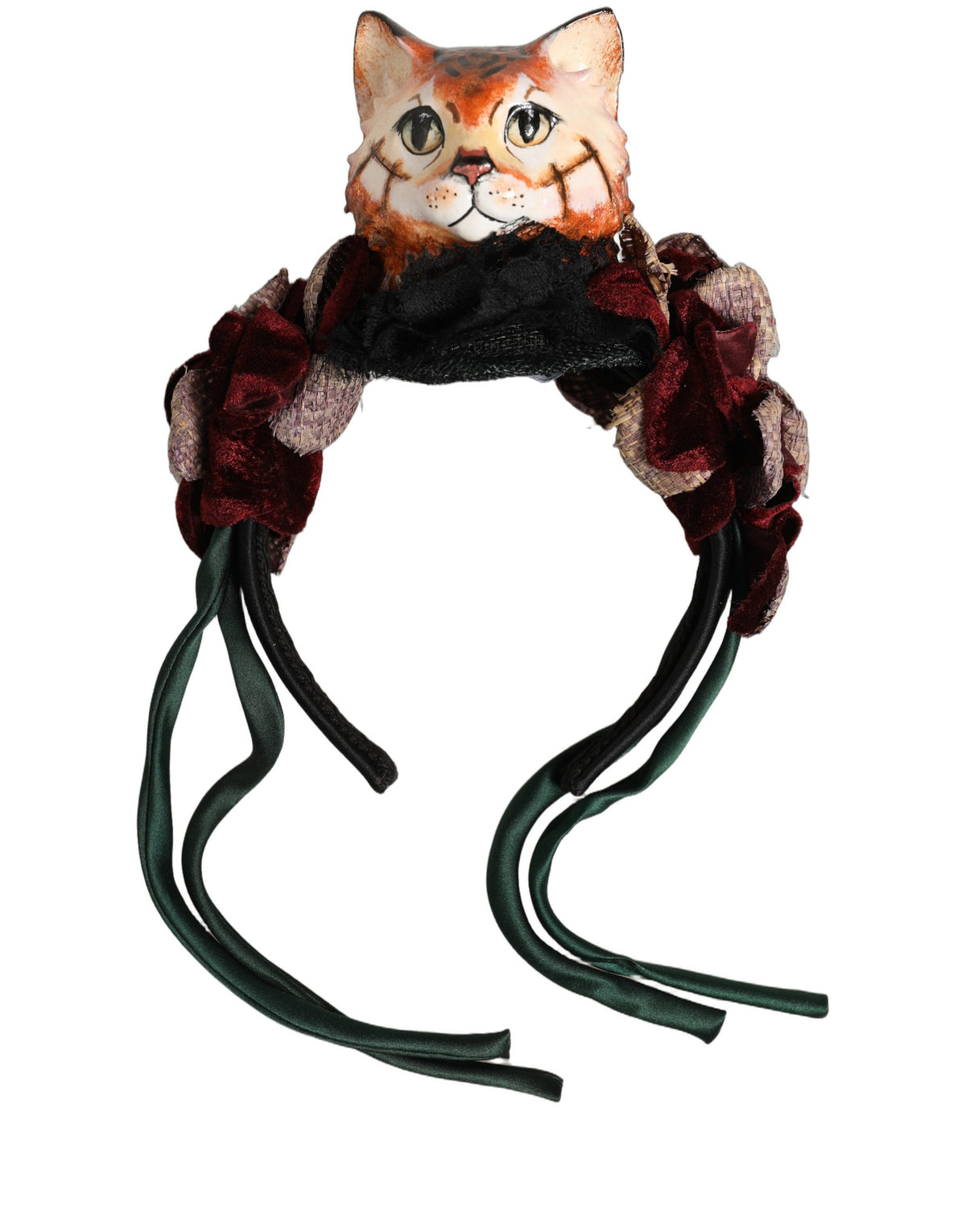 Dolce & Gabbana Samt-Haarreif aus Seide mit mehrfarbiger Bengalkatze