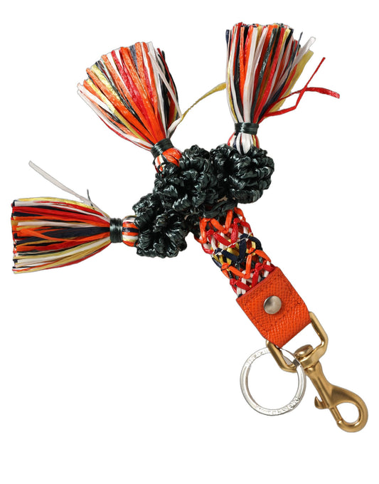 Dolce & Gabbana Raffia Leather Clasp Finder Chain Keyring Multicolor