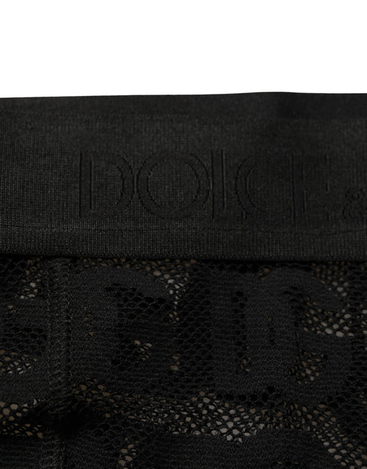Dolce & Gabbana Black All Over Logo Print Sheer Pantyhose Underwear