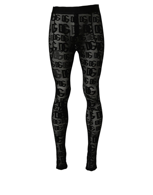 Dolce & Gabbana Black All Over Logo Print Sheer Pantyhose Underwear