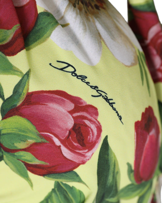 Dolce & Gabbana Yellow Floral Halter Nylon Beachwear Bikini Top
