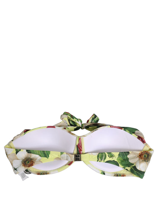 Dolce & Gabbana Yellow Floral Halter Nylon Beachwear Bikini Top