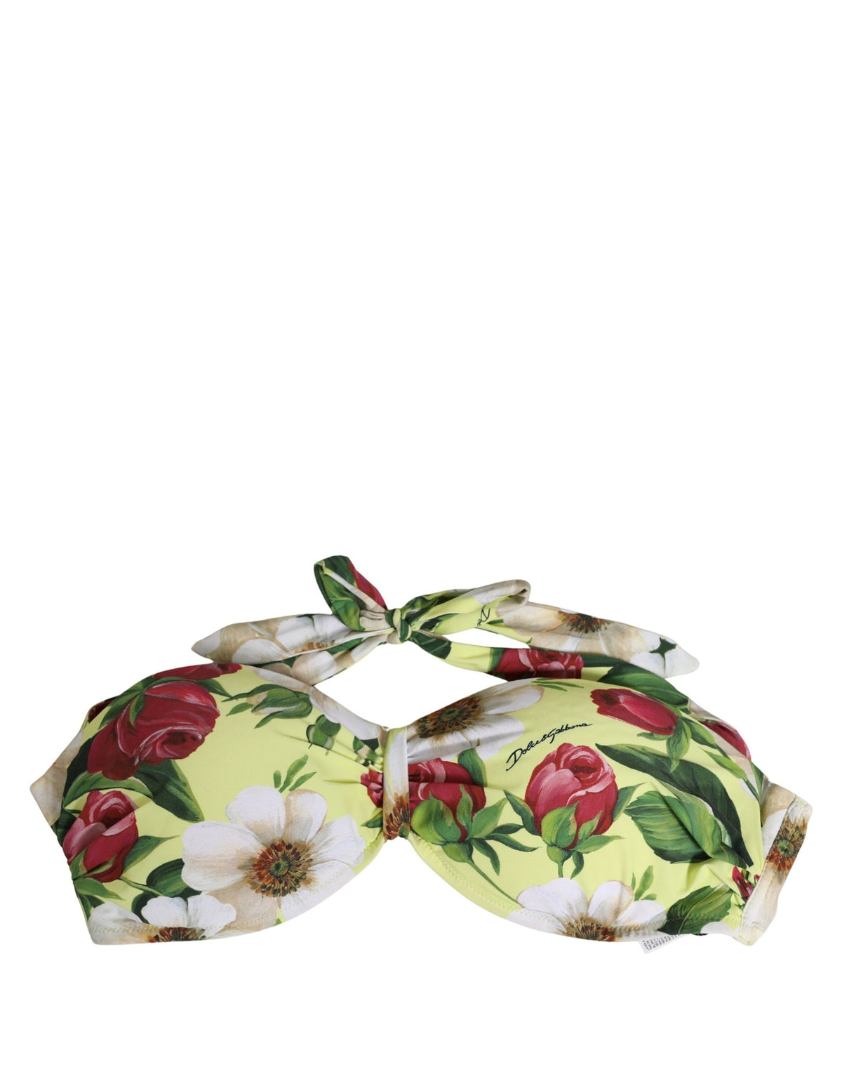 Dolce & Gabbana Gelbes Blumen Halter Nylon Beachwear Bikinioberteil