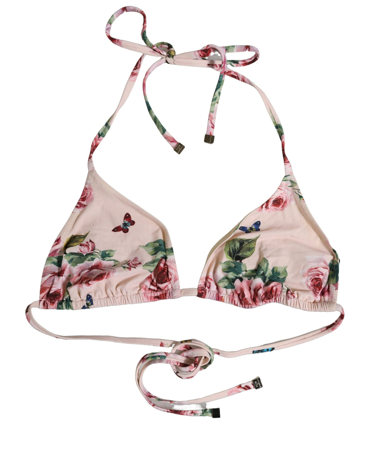 Dolce & Gabbana Pinkes Nylon Neckholder-Bikinioberteil mit Blumenmuster für Strandmode