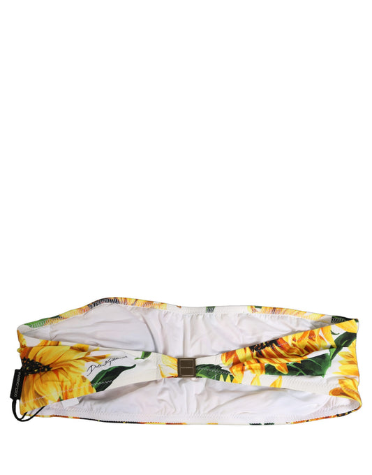 Dolce & Gabbana White Sunflower Print Bandeau Beachwear Bikini Top