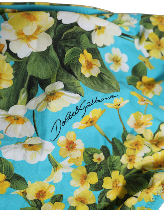 Dolce & Gabbana Blue Floral Print Nylon Beachwear Bikini Bottom
