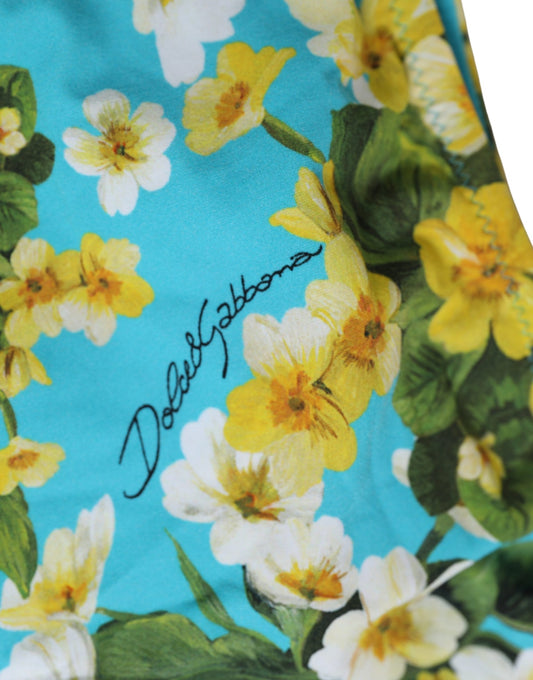 Dolce & Gabbana Blue Floral Print Nylon Beachwear Bikini Bottom
