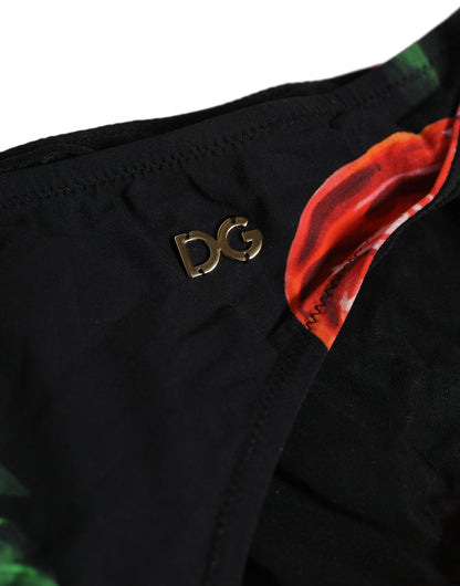 Dolce & Gabbana Black Floral Print Nylon Beachwear Bikini Bottom