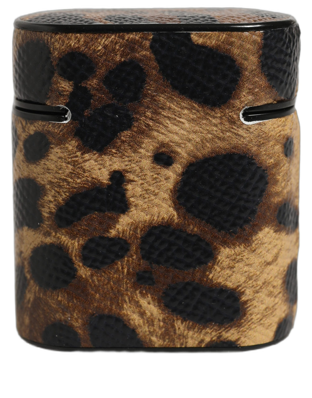 Dolce & Gabbana Braunes Airpods Case aus Kalbsleder mit Leopardenmuster und Logo aus Metall