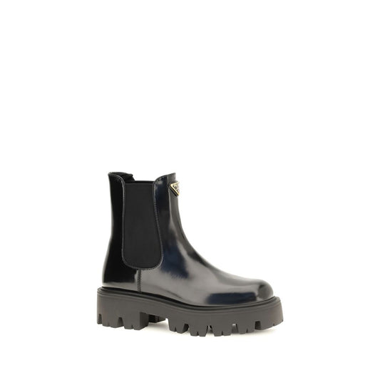 Prada Black Calf Leather Bos Taurus Chelsea Boots