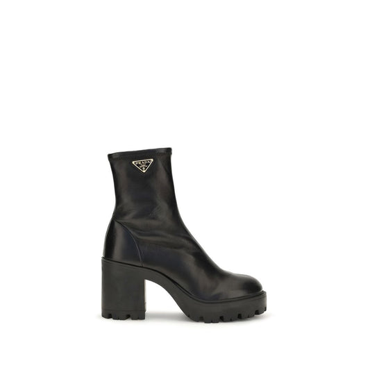 Prada Black Calf Leather Bos Taurus Ankle Boots