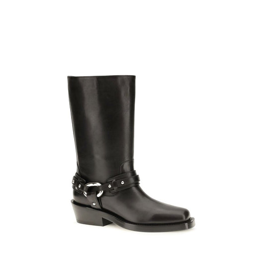 Rabanne Black Calf Leather Bos Taurus Flat Boots