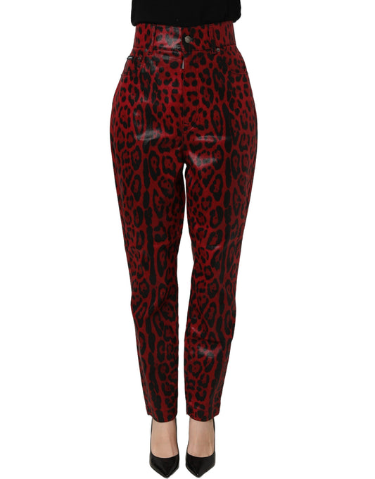 Dolce & Gabbana Red Leopard Cotton 5 Pockets Trouser Jeans