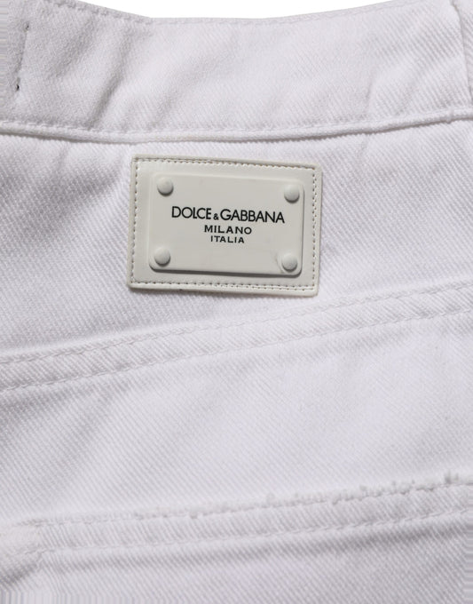 Dolce & Gabbana White Cotton Stretch Wide Leg Denim Jeans