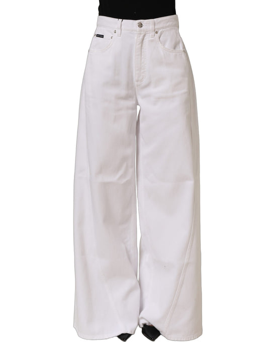 Dolce & Gabbana White Cotton Stretch Wide Leg Denim Jeans