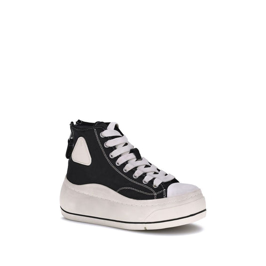 R13 Black Cotton Platform Sneakers