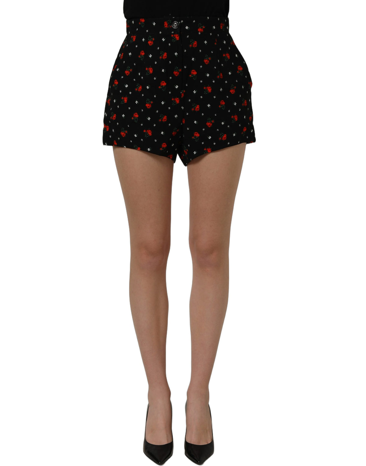 Dolce & Gabbana Schwarze florale High-Rise Damen Hot Pants Shorts