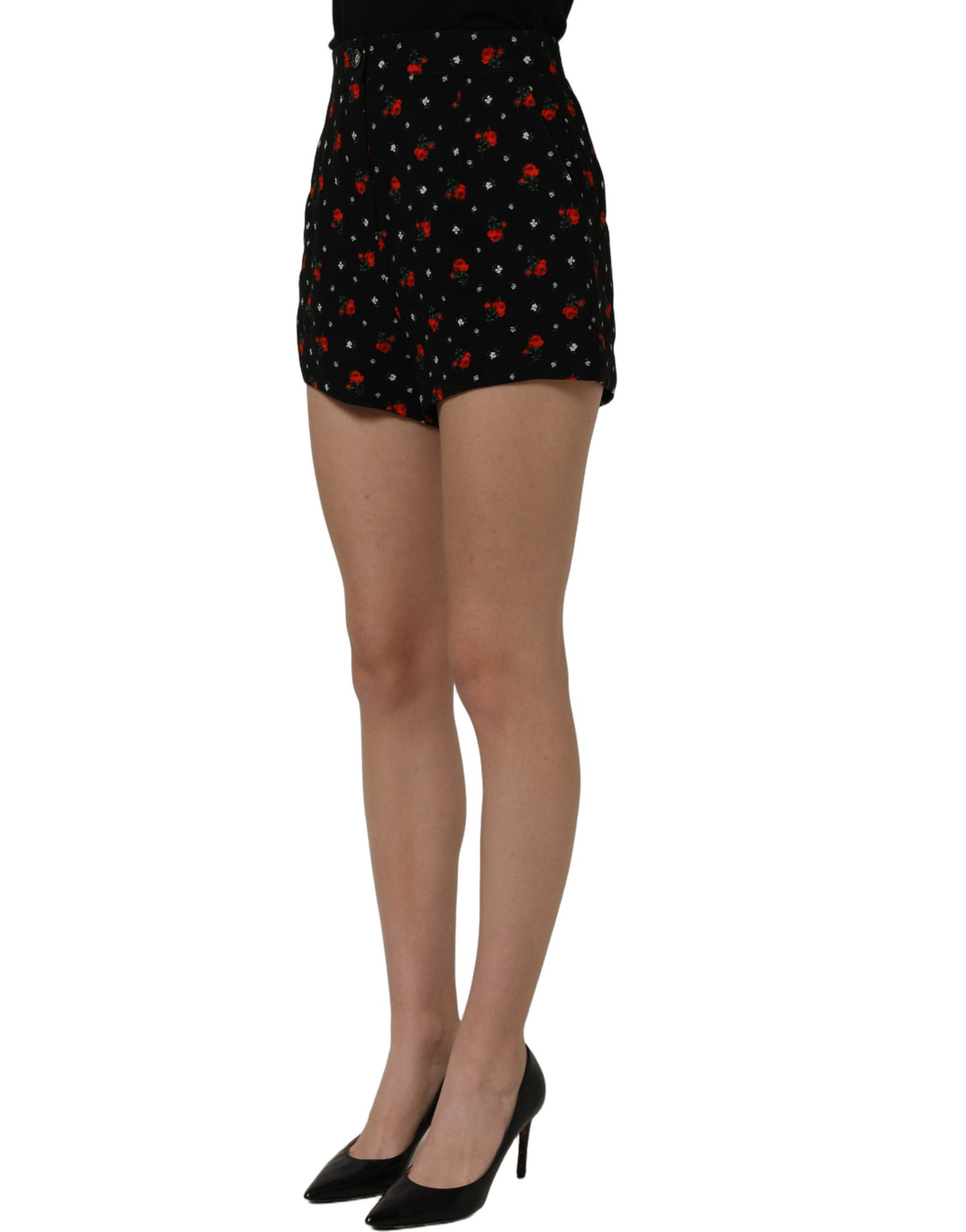 Dolce & Gabbana Schwarze florale High-Rise Damen Hot Pants Shorts
