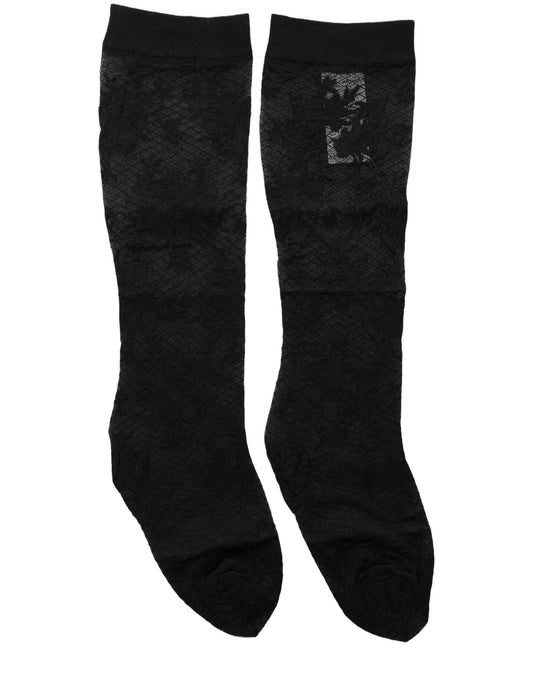 Dolce & Gabbana Black Floral Lace Nylon Stretch Stockings Socks