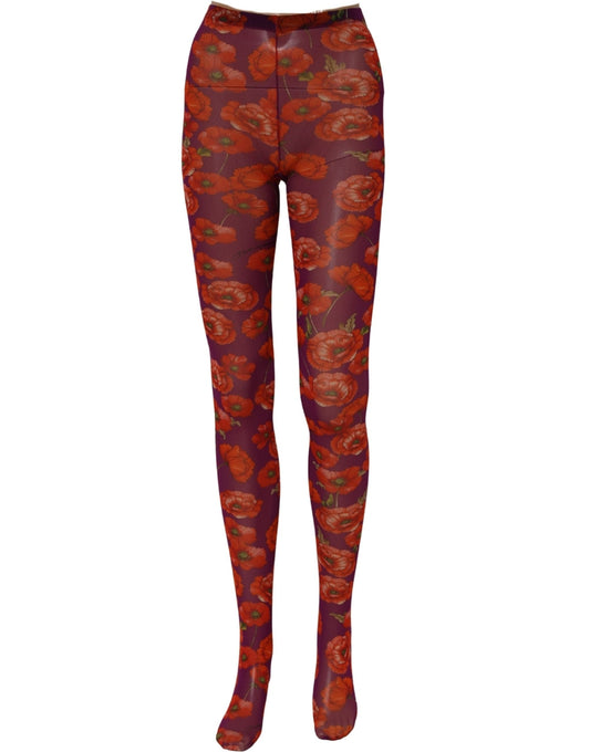 Dolce & Gabbana Purple Nylon Floral Print Tights Stockings Socks