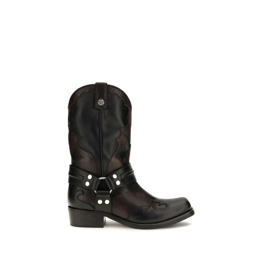 Versace Black Calf Leather Bos Taurus Ankle Boots