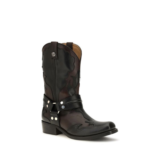 Versace Black Calf Leather Bos Taurus Ankle Boots
