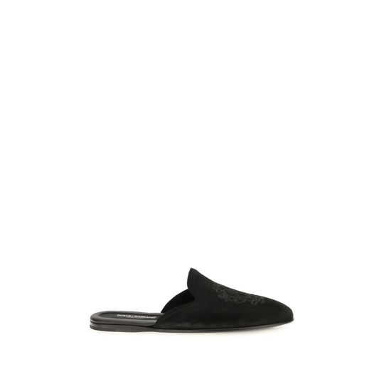 Dolce & Gabbana Black Calf Leather Bos Taurus Mules