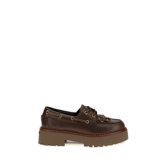 PINKO Brown Calf Leather Bos Taurus Platform Loafers