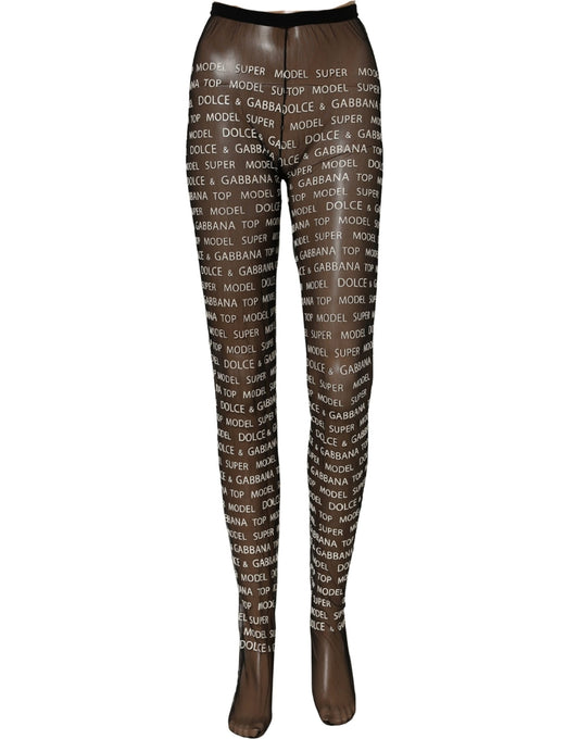 Dolce & Gabbana Black White All Over Print Sheer Stretch Tights Socks