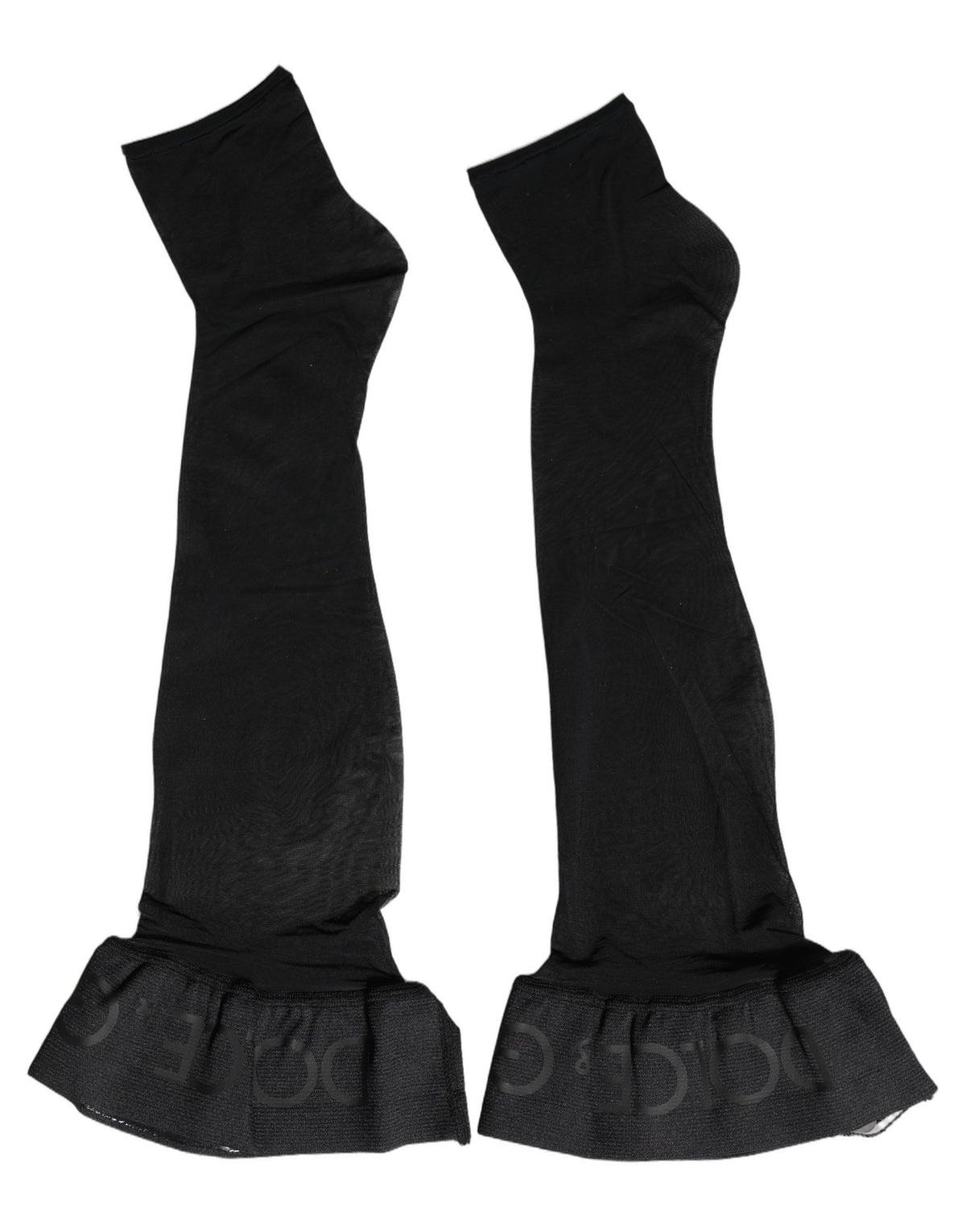 Dolce & Gabbana Schwarze Nylon Logo Wadenlange Damen Accessoire Socken